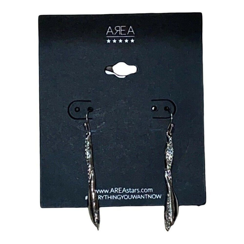 Area Stars Silver Tone Clear Crystal Twist Wire Drop Earrings New